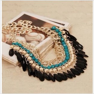 2013 New Layered Bohemian Tassels Fringe Drop Vintage Gold Choker Chain Neon Bib Statement Necklace 