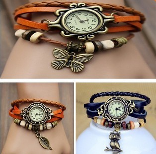 2013 Vintage Watches The Owl Pendant Bead Bracelet Watches Christmas Girl Watches