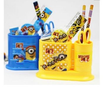 2013 new designed minion pencil pen holder cartoon despicable me stationery set free shipping