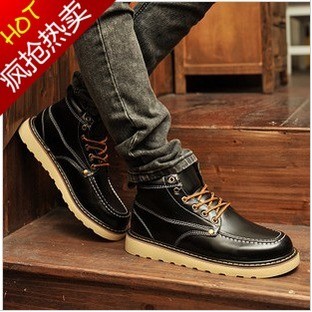 2013 trend winter plus cotton men's fashion leather boots leather casual low male skateboarding