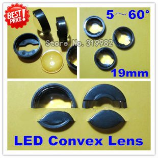 30pcs/lot, 19mm 5-60 degree adjustable LED Lens, led Convex lens, with black holder set for sale, Lu