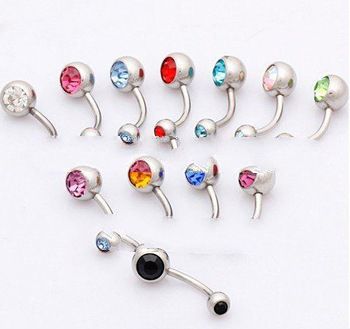 316L Surgical Steel Rhinestone Belly Piercing Body Jewelry Belly Button Navel Rings with Double Gem
