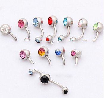 316L Surgical Steel Rhinestone Belly Piercing Body Jewelry Belly Button Navel Rings with Double Gem 