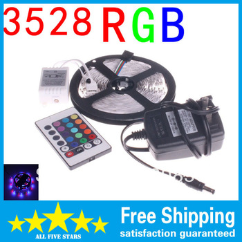 3528  RGB LED  Strip Flexible Light 5M 300 Led SMD IR Remote Controller  12V 2A Power Adapter Free S