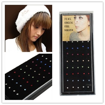 40pcs Nose Ring Fashion Body Jewelry Nose Stud 316L Stainless Surgical Steel Nose Piercing Crystal S