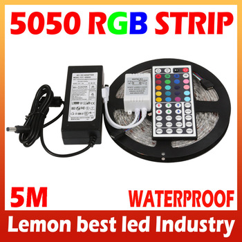 5M RGB led Strip 5050 SMD 60led/m Flexible Waterproof + 44key Remote + 12V Transformer For Home Deco