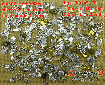 60-80pattern Mixed 50pcs silver Charms Antique Bronze Plated Alloy Pendant Jewelry Findings
