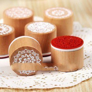 6PC 1lot=6pcs Wooden vintage Antique round lace Stamps seal DIY diary carved gift decor craft scrapb