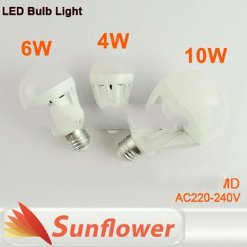 6pcs/lot LED Bulb Lamp E27 2835SMD 4W 6W 10W AC220V 230V 240V 400lm 600lm 1000lm Cold white/warm whi