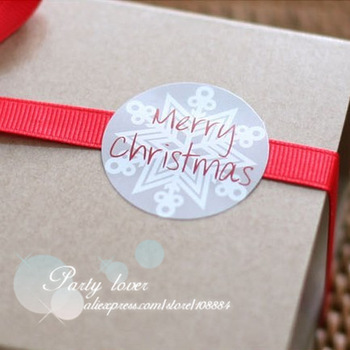 A free shipping "merry christmas" white snow stickers for gife packaging lables d:3.5cm