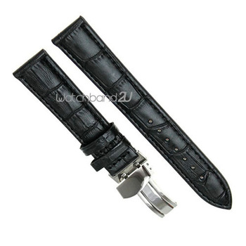 Alligator Croco Grain Leather Butterfly Deployment Clasp Watch Band Strap Black  16mm,18mm,20mm,22mm
