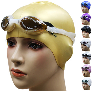 Anti-fog waterproof women's : twinset plating swimming goggles silica gel swimming cap