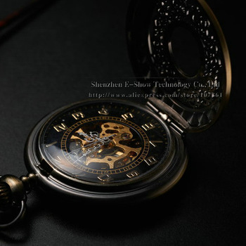 Antique bronze automatic pendant watch necklace mens retro pocket watch keychain gold vintage mechan
