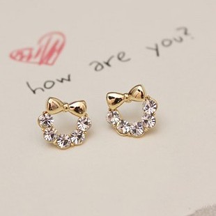 At Least $8 (can mix order) Factory Direct Sale Lovely Brief Alloy Created Diamond Bownot Stud Earri