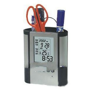 Brand New 1Pcs LCD Screen Desk Alarm Clock Organizer With Calendar Thermomer Pen Holder Free Shippin