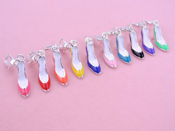 Christmas Big Sale Charms Promotion 20Pcs Silver Plate Enamel High-heeled Shoes Clip On Charms Fit L