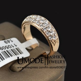 Classic 18K Rose Gold Plated Rhinestones Studded Finger Rings (Umode JR0084A)