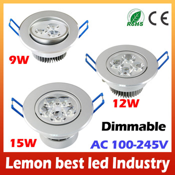 Dimmable 9W 12W 15W Ceiling downlight LED lamp Recessed Cabinet wall Bulb 110V-220V for home living 