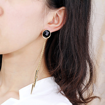 E021T  punk rivet gold tassel gem stone 2013 fashion drop earrings for women TC-4.99