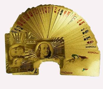FEDEX IE FREE SHIPPING US DOLLAR STYLE GOLD FOIL PLAYING CARD WITH PRINTING 100SETS/LOT