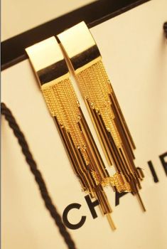 FREE SHIPPING Gold plated channel Dangle earrings women fashion elegant large earrings