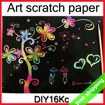 FREE SHIPPING Scratch Art Paper Drawing Children's Favorite DIY Send Bamboo Pen Promotion Fashio