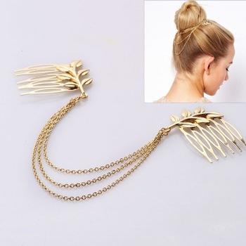 Fashion Hair Accesories Gold Plated Three Layer Chains Tassel Headband Small Trees Hair Comb AF225