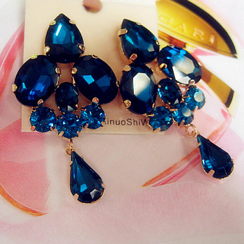 Fashion blue crystal artificial gem patchwork flower ladies sexy earrings