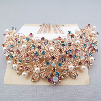 Fashion girl Elegant  Flower Pearl Rhinestone Tuck Comb Women's Hair Pin  Hair Clip free shippin