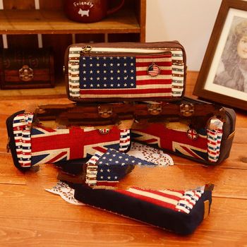 Flag of the wind, retro double, large capacity pencil case, cosmetic bags, pencil bags