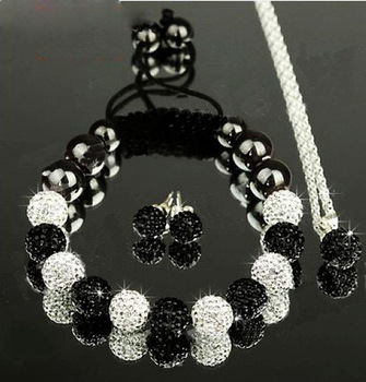 Free P&P!Shamballa Jewelry Set, Matching Bracelet Pendant Stud Earrings 11 Czech Crystal Beads,H