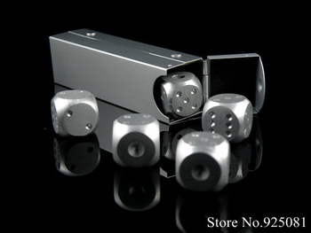 Free Shipng Aluminum Alloy Silver Color dice Poker Party Game Toy Casino Dominoes Portable Bosons Tu