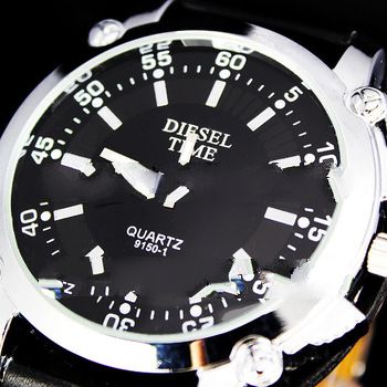 Free Shipping ! 1 pcs New Black Excellent Design Big Dial Artificial Leather Men's Watch Quartz 