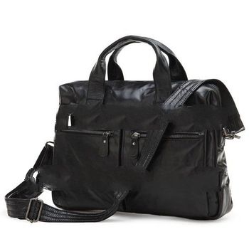 Free Shipping 100% Genuine Leather Men's Black Coffee Handbag Messenger Bag Laptop Briefcase  #7