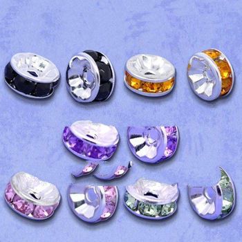 Free Shipping 100 Silver Plated Flat Side Random Mixed Rhinestone Rondelle Spacers Beads 8x4mm(W0166