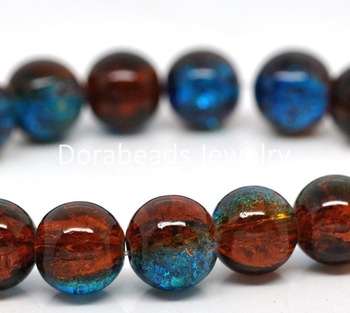 Free Shipping! 160pcs Blue & Brown Crackle Glass Beads 10mm  (B12247)