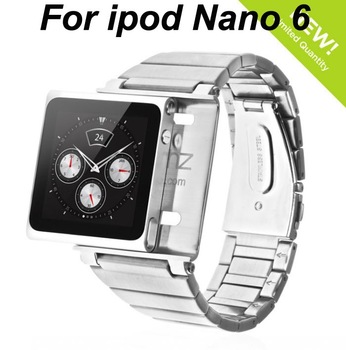 Free Shipping 1pcs Silver iwatchz Desgin Aluminum Watch Kits Band Wrist Strap Case For iPod Nano 6 6