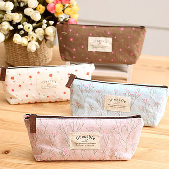 Free Shipping 1x Countryside Rural Style Floral Pencil Pen Case Cosmetic Makeup Bag Pouch New A2149