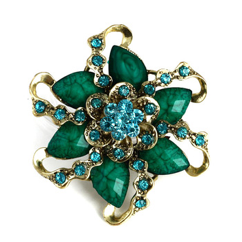 Free Shipping 2013 New  Fashion Silver Alloy Resin Rhinestone Flower Brooch Crystal Pins Women Weddi