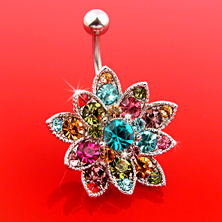 Free Shipping 2013 hot Button Barbell Bar Belly Body Piercing colorful flower navel nail 1pc