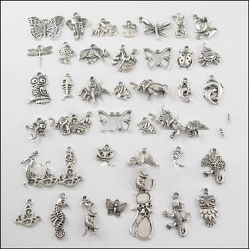 Free Shipping 40Pcs Mixed Tibetan Silver Tone Animals Charms Pendants Cat Horse etc.For Jewelry Maki