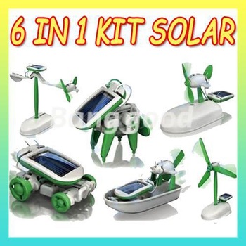 Free Shipping Christmas Gifts  6 in 1  Solar Sun Power Robot Toy DIY Educational Kit Gadget Boat Dog