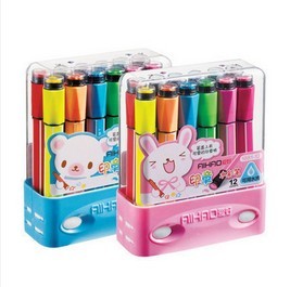 Free Shipping Cute Stationery Sets 12 Colors thick Shaft Stamp Watercolor Pens Washable Graffiti Art