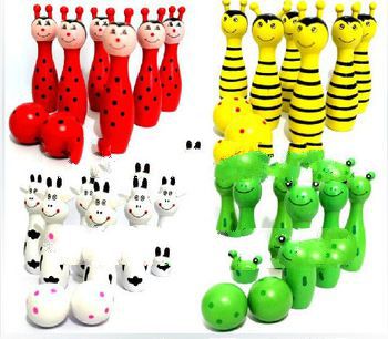 Free Shipping Cute Wooden Animal Style Bowling Toy 4 Colors Bowling Balls Game Baby Intellectual Toy