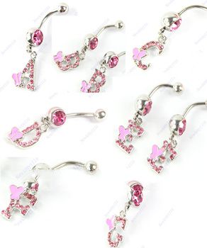 Free Shipping Dangle Letters  Crystal  Navel Belly Button Bar Ring Body Piercing