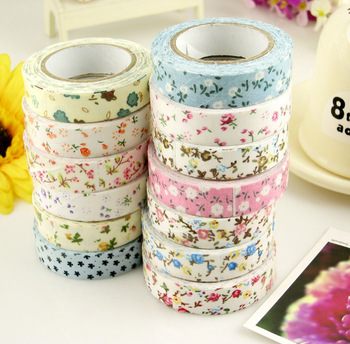 Free Shipping Floral Adhesive Cotton Tape DIY Fabric Tape width 1.5CM, 5meter/piece, 18 designs mixe