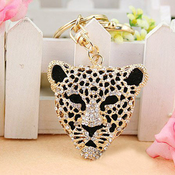 Free Shipping Full Rhinestone,Crystal  Leopard Key chain Alloy Keyring handBag Charm Real Gold Plate