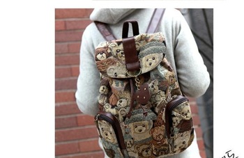 Free Shipping Hot Sale Lovely fashionGirl's Teddy Bear Canvas Backpack Bag school bag