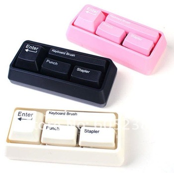 Free Shipping Keyboard Stationaries Set : Book Stitcher + Card Punch + Keyboard Brush