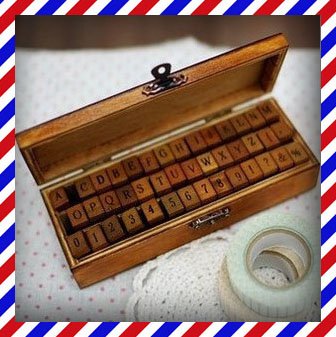 Free Shipping/NEW 42 pcs/set Creative Alphabet & number stamp set II / wooden box / Decorative D